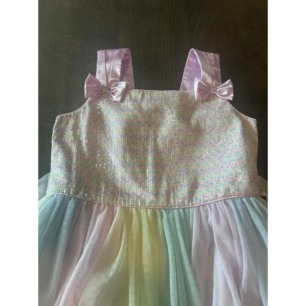 Girls Size 10 Rainbow Sequin Party Dress Pastel Tulle Formal